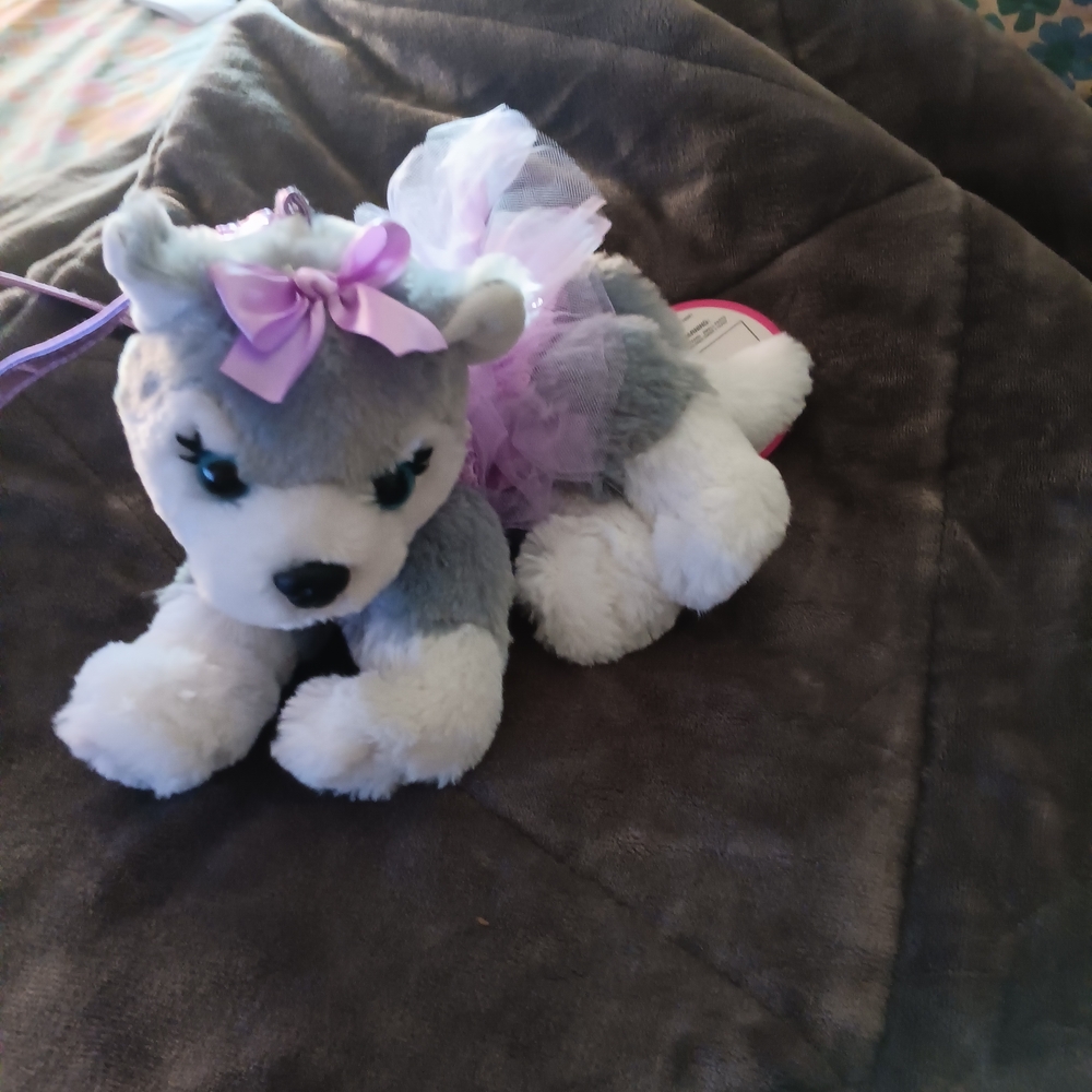 Pooch and Co Handbag Gray & Purple Stuffie with Purple Bow, Tutu & Sequiens
